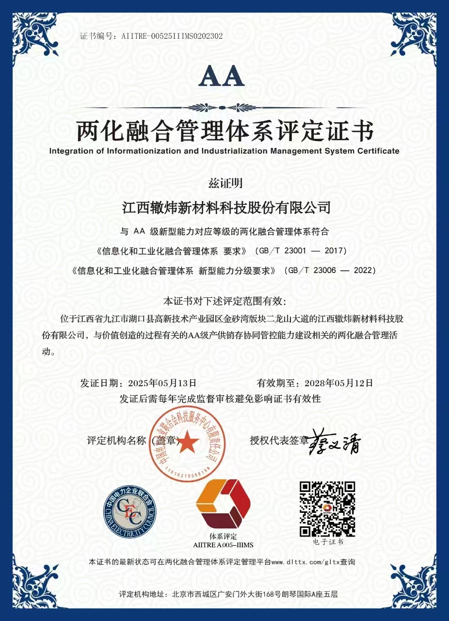 两化融合管理体系评定证书